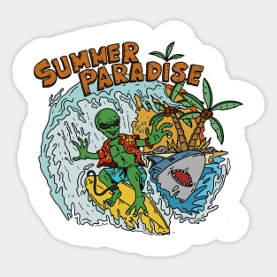 Surfing Alien on The Dangerous Beach Sticker